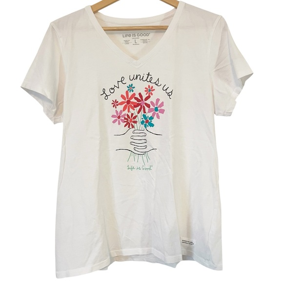 Life Is Good Tops - Life Is Good Women's White 'Love Unites Us' Crusher Tee Size Large